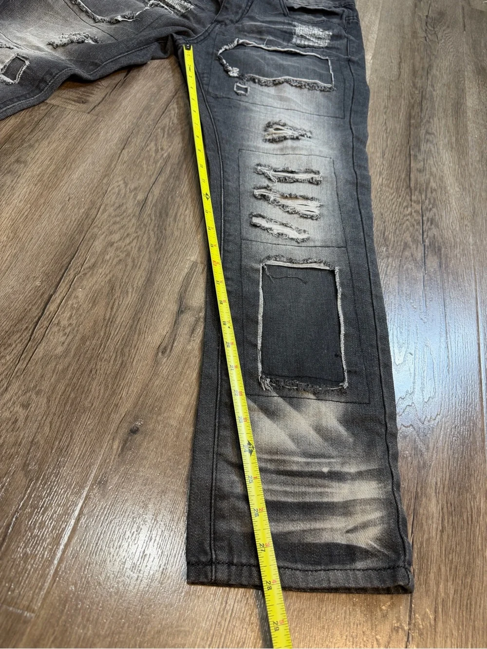 Men's Distressed Black Patchwork Jeans